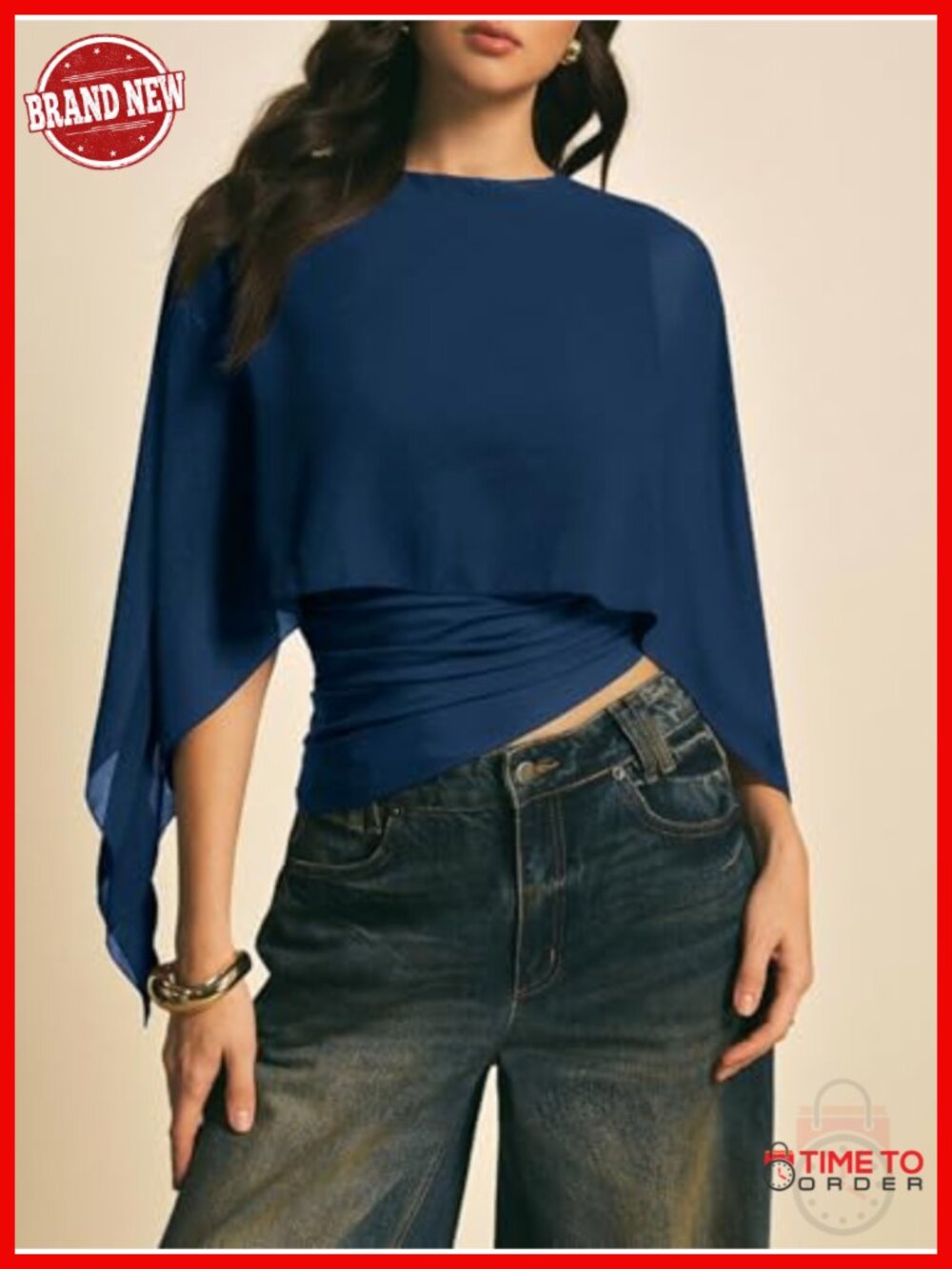 Asymmetrical Sheer Chiffon Blouse 2-in-1 Tank Top Dressy Casual Layered - Picture 3 of 6